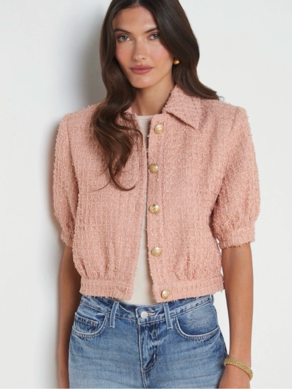 L'Agence Cove Tweed Cropped Dusty Rose Jacket
